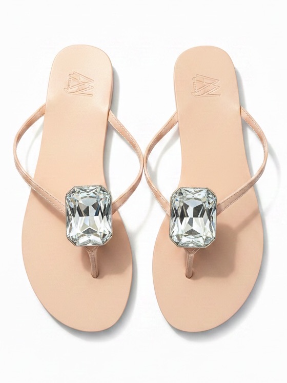 Aaj By Aminah Lucinda Gem Flat Sandals Natural Nude Size 8 Nib